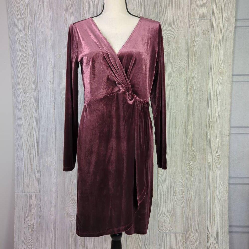 NWT Ann Taylor LOFT $90 Women's Velvet Knot Wrap Dress, Plum Preserve Size M